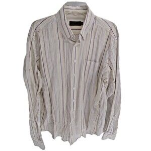 Bugatchi Shaped Fit Men's 2XLT Striped Long Sleeve Button Down Dress Shirt